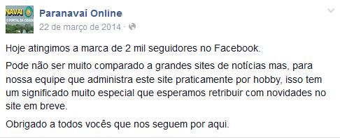 Também comemoramos quando atingimos 2000 seguidores no Facebook